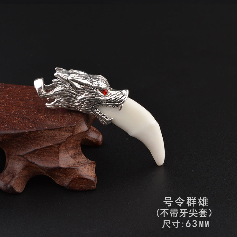 Classic wolf fang necklace authentic tibetan mastiff black dog tooth pendant teeth bone men and women stylish couple titanium steel chain