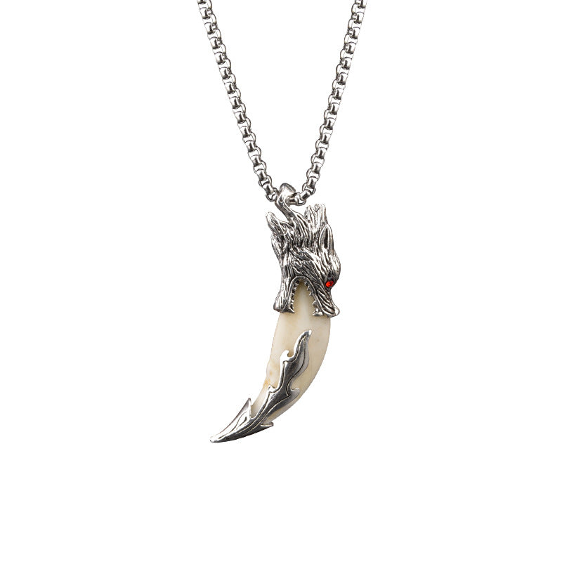 Classic wolf fang necklace authentic tibetan mastiff black dog tooth pendant teeth bone men and women stylish couple titanium steel chain