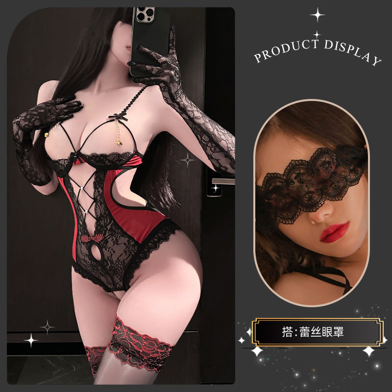 Chaomu sexy hot three-point qqny flirting sexual fun lingerie pure desire open file sensual temptation lace one-piece
