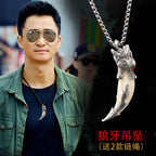 Classic wolf fang necklace authentic tibetan mastiff black dog tooth pendant teeth bone men and women stylish couple titanium steel chain