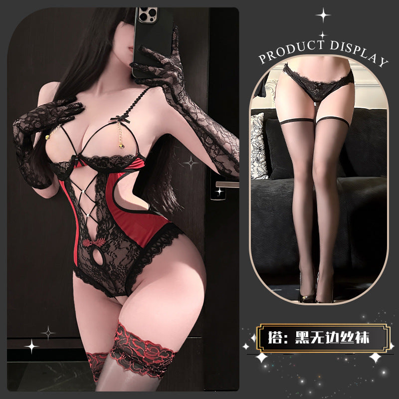Chaomu sexy hot three-point qqny flirting sexual fun lingerie pure desire open file sensual temptation lace one-piece
