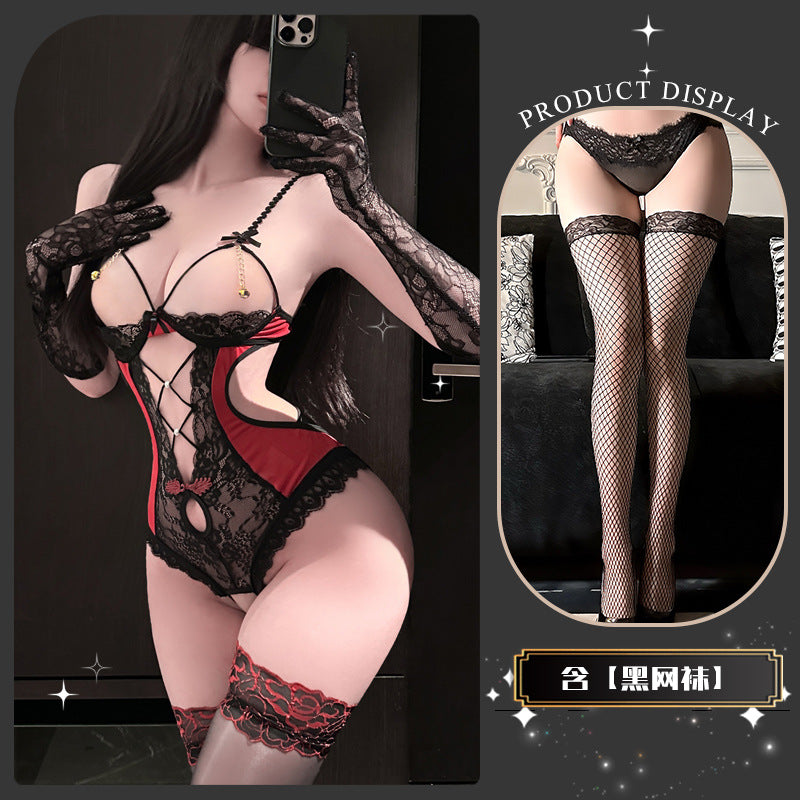 Chaomu sexy hot three-point qqny flirting sexual fun lingerie pure desire open file sensual temptation lace one-piece
