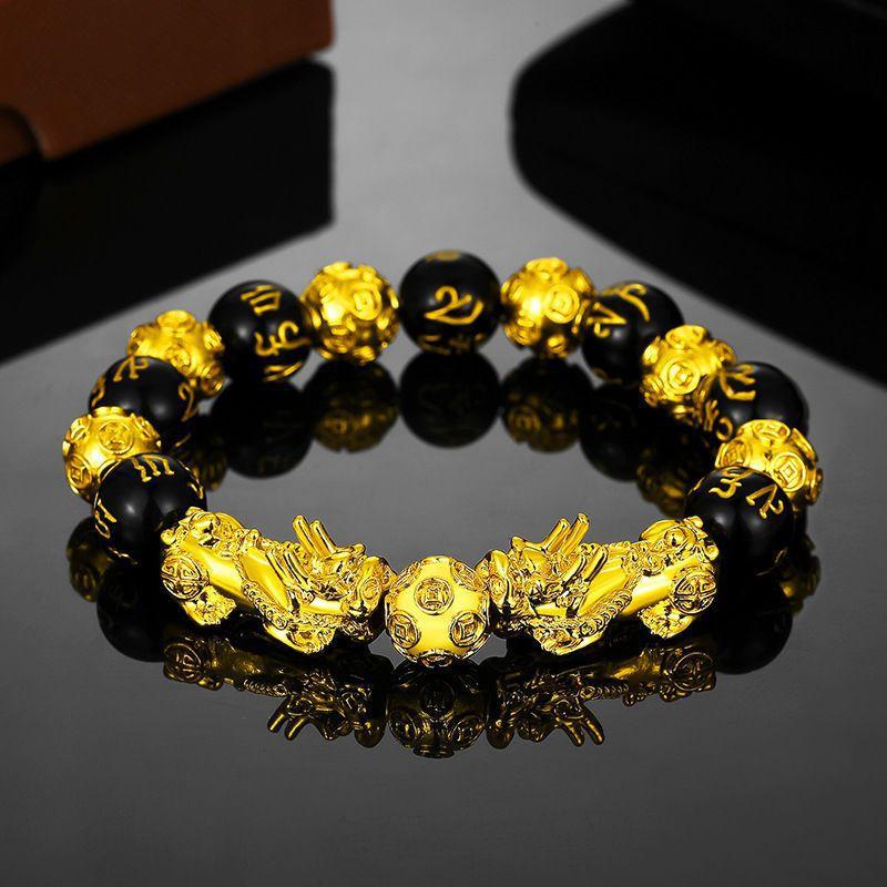 Plump jewelry, Pixiu imitation obsidian bracelet, Fulu double full Buddha bead transfer, men's and women's beads, bracelets, couple batch