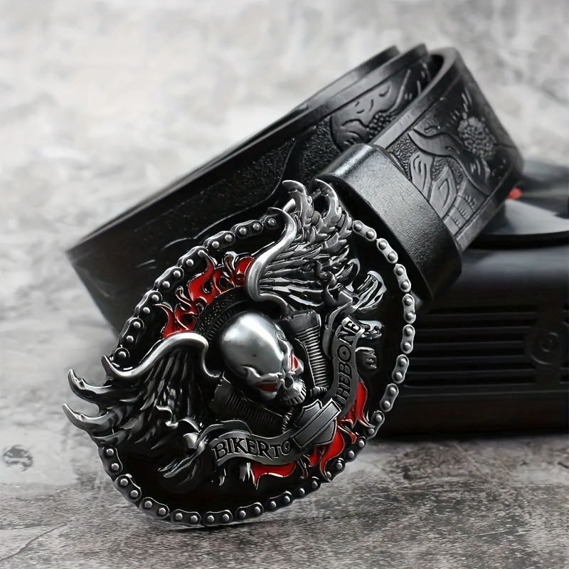 Flame skull spot wholesale alloy plate buckle belt retro embossing trend punk style unisex