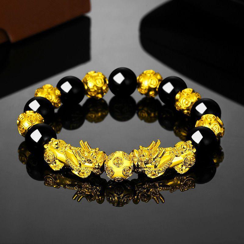 Plump jewelry, Pixiu imitation obsidian bracelet, Fulu double full Buddha bead transfer, men's and women's beads, bracelets, couple batch