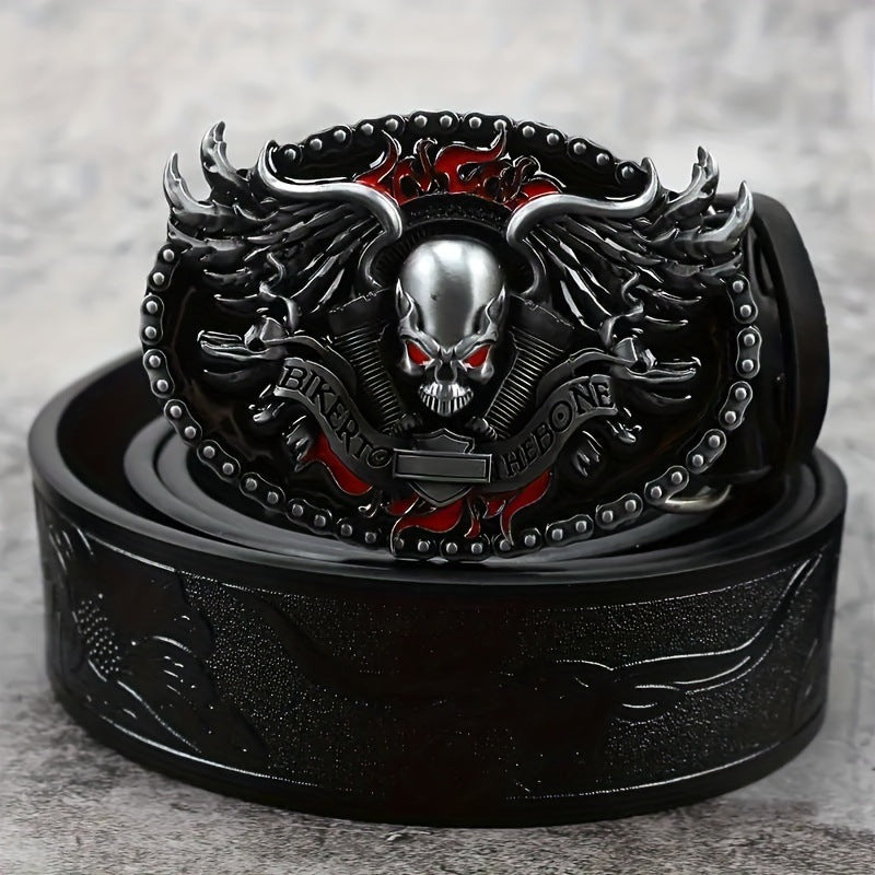 Flame skull spot wholesale alloy plate buckle belt retro embossing trend punk style unisex