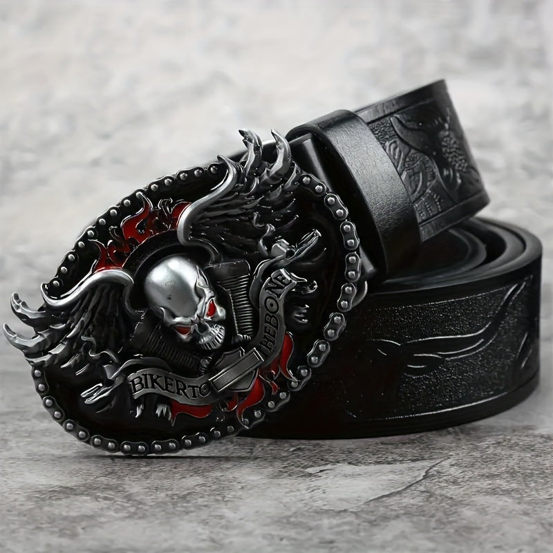 Flame skull spot wholesale alloy plate buckle belt retro embossing trend punk style unisex