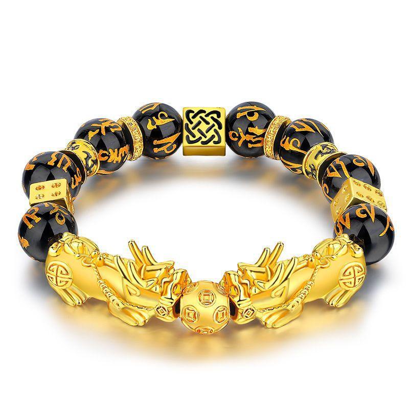 Plump jewelry, Pixiu imitation obsidian bracelet, Fulu double full Buddha bead transfer, men's and women's beads, bracelets, couple batch