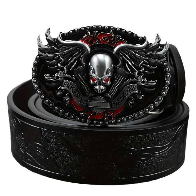 Flame skull spot wholesale alloy plate buckle belt retro embossing trend punk style unisex