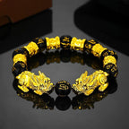 Plump jewelry, Pixiu imitation obsidian bracelet, Fulu double full Buddha bead transfer, men's and women's beads, bracelets, couple batch