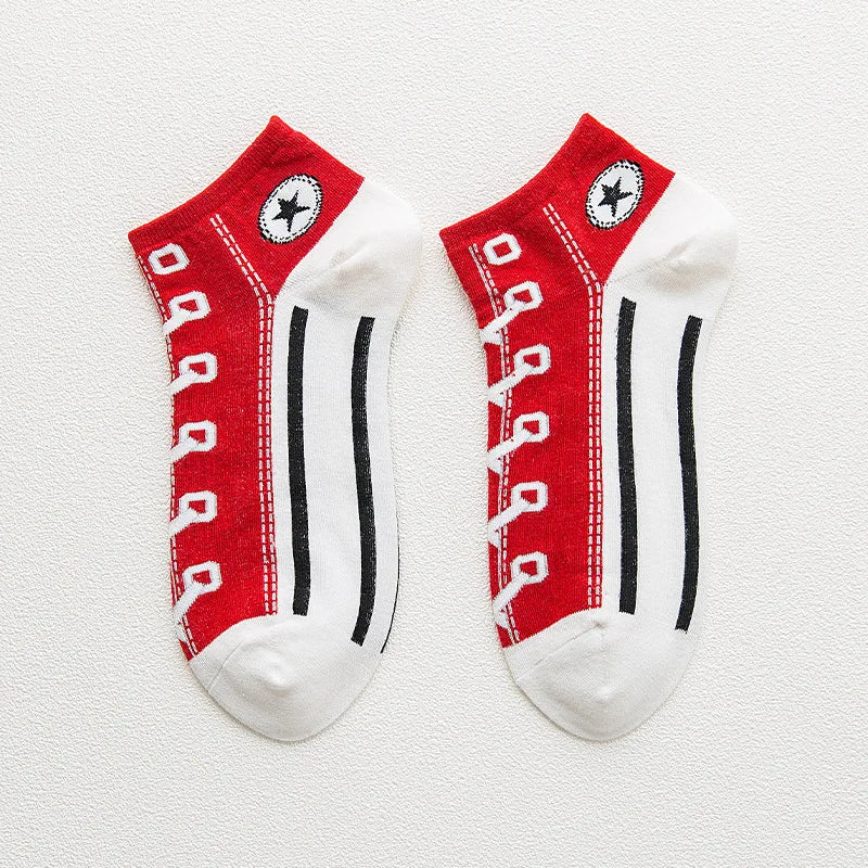 1 Pair Men Casual Socks Fashion Creative Denim Shoes Patterns Socks Japanese Happy Women Soxs Spring Summer Autumn Korean Styles