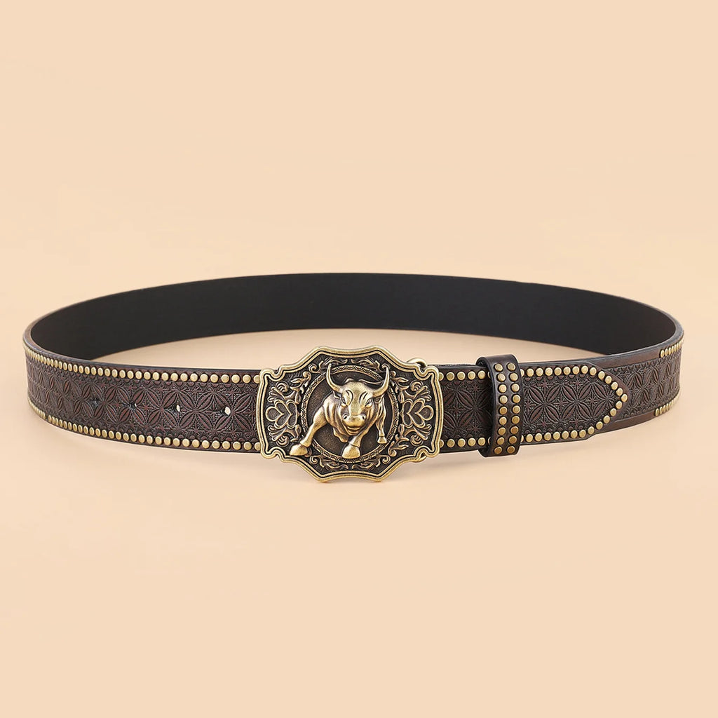 Retro Fashion Punk-Embossed Leather Belt for Men Jeans Waist Belt Western Cowboy Buckle Belt Clothing Accessories Gifts