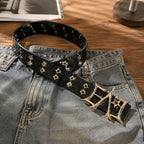 31BB Casual Outfit Belt with Black PU Strap and Star-Shaped Metal Eyelets
