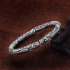 925 Sterling Silver Four‑Dragon‑Head Open Cuff Bangle Adjustable Men Bracelet Chinese‑Style Personalized Jewelry Gift