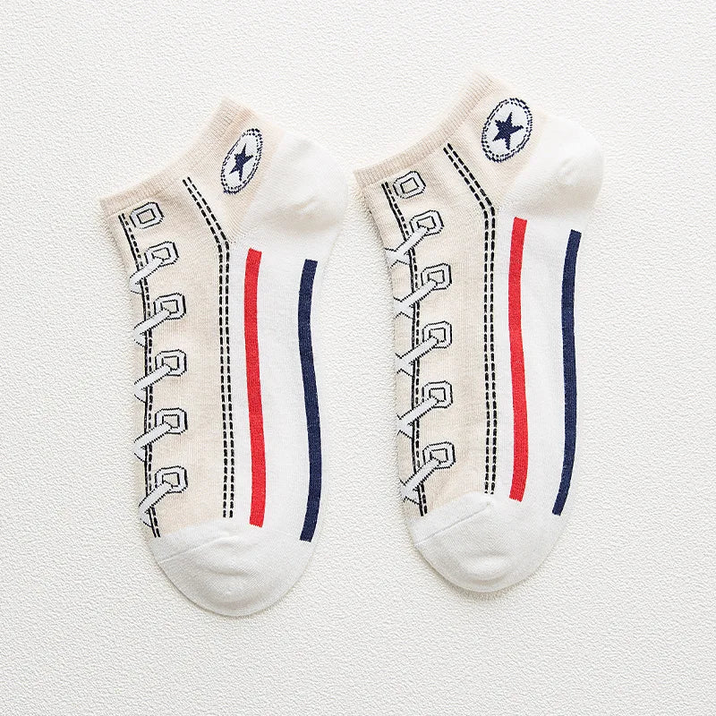 1 Pair Men Casual Socks Fashion Creative Denim Shoes Patterns Socks Japanese Happy Women Soxs Spring Summer Autumn Korean Styles