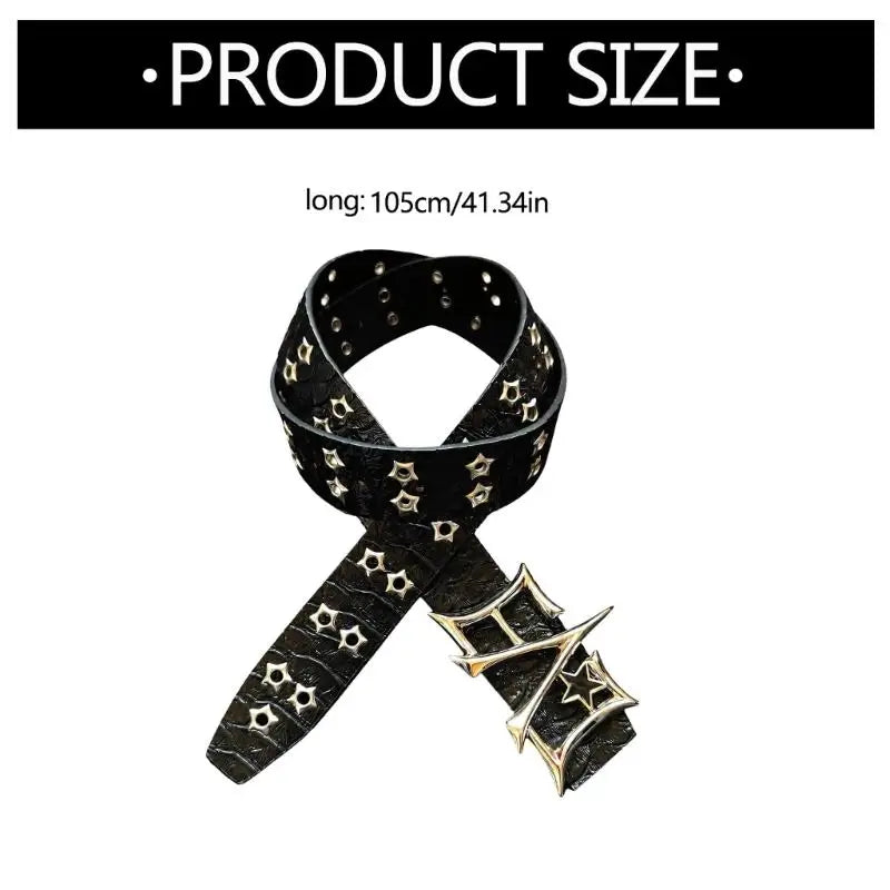 31BB Casual Outfit Belt with Black PU Strap and Star-Shaped Metal Eyelets