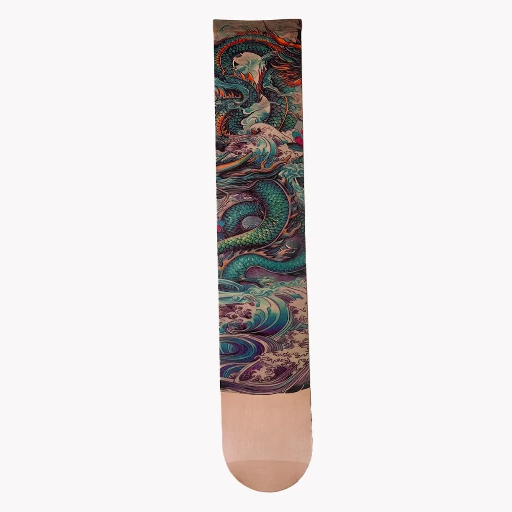 Fashion Simulated Single-leg Socks Perspective Mesh Printed Thigh Socks Personality Sexy Tattooed Stockings Unisex