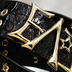 31BB Casual Outfit Belt with Black PU Strap and Star-Shaped Metal Eyelets