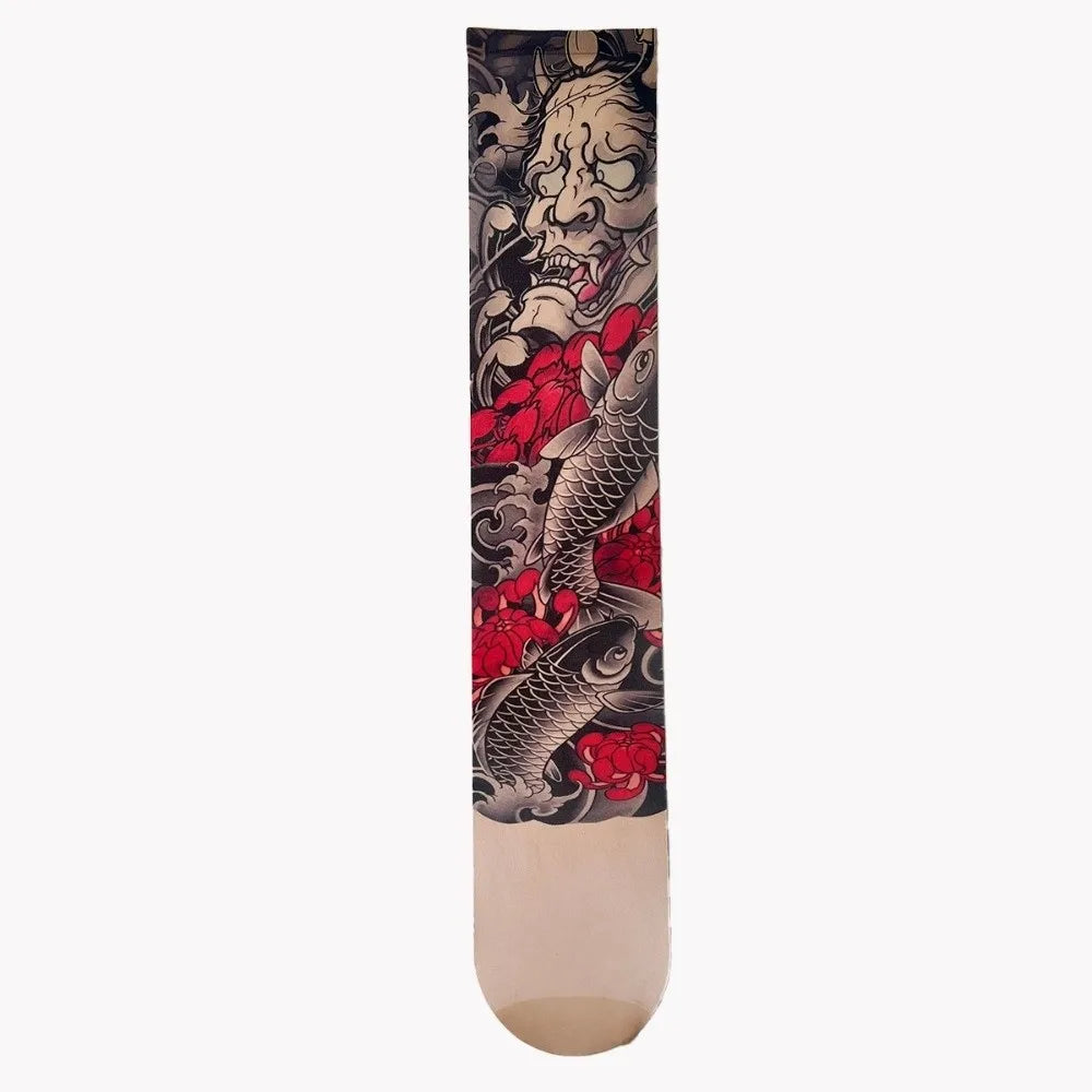 Fashion Simulated Single-leg Socks Perspective Mesh Printed Thigh Socks Personality Sexy Tattooed Stockings Unisex