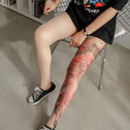 Fashion Simulated Single-leg Socks Perspective Mesh Printed Thigh Socks Personality Sexy Tattooed Stockings Unisex