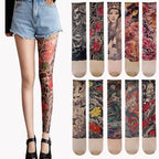 Fashion Simulated Single-leg Socks Perspective Mesh Printed Thigh Socks Personality Sexy Tattooed Stockings Unisex