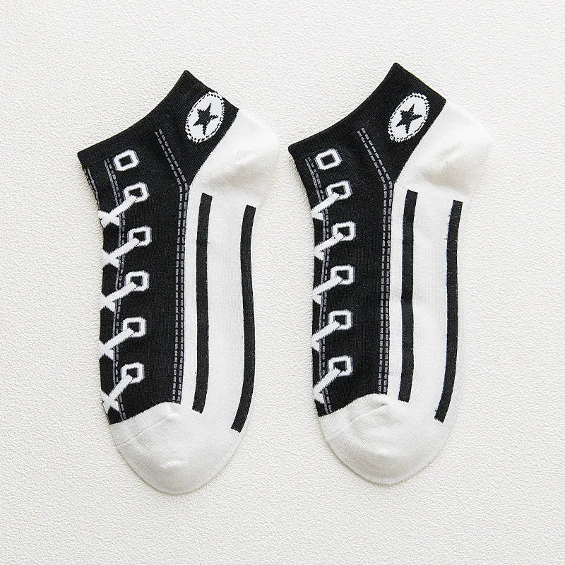 1 Pair Men Casual Socks Fashion Creative Denim Shoes Patterns Socks Japanese Happy Women Soxs Spring Summer Autumn Korean Styles